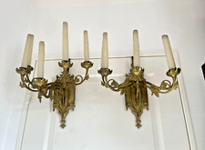 Ancien Paire Applique Murale Doré Bougeoir Candélabre 5 bras Eglise Cathédrale
