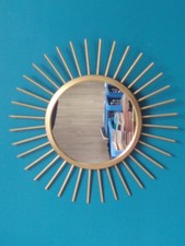 Ancien Miroir Soleil Vintage en Métal Doré. Diamètre total 40cm