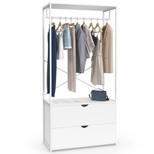 Dressing penderie 2 tiroirs L. 80 cm BROOKLYN bois blanc et métal blanc