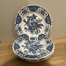 4 Assiettes Creuses Faïence Anglaise Ridgway Modèle Windsor Fleuri Oiseaux Bleu