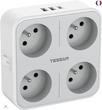 TESSAN Multiprise Murale Française avec 4 Sortie AC et 3 Ports USB, 7 en 1 