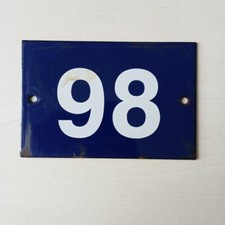 Old street number, house enamelled plaque, 15x10 cm, blue No. 86 98