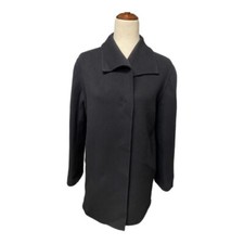 Eunhwa Paris Womens Size 36 Long Black Laine Wool and Cashmere Button Snap Coat