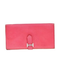 HERMES Logo Bearn Long Bifold Wallet Chevre Leather Pink France 61KP048