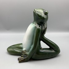 Ceramic Frog Yoga King Pigeon Pose 7" Green Pier One Imports Zen Meditation