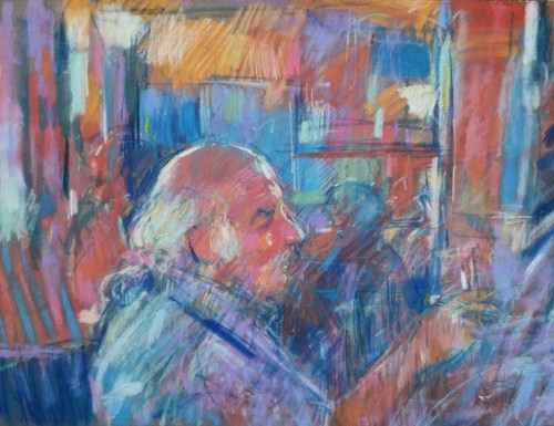 Tableau peinture pastel bar - peinture,
