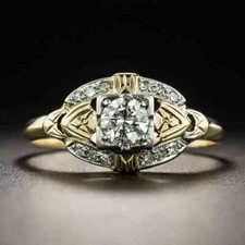 Vintage Art Deco Style Round CutLab Created Diamond Wedding 14K Gold Filled Ring