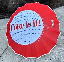 Vintage Coca Cola Collectible Golf Umbrella 1980s Coke Is It Fabric Golfer