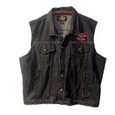 Harley-Davidson “Over 50 “ Denim Vest Men's Size 3XL Faded Black Embroidered