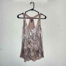 2B BeBe Golden Pewter Sparkly Sequin Racerback Tank Size XS Y2k