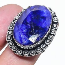 Bague réglable pierre précieuse forme ovale saphir bleu fait main cadeau...