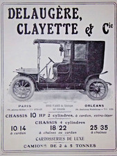 CAR ADVERTISING DELLUGER CLAYETTE ET CIE 2 CYLINDER GIMBAL EXTRA LIGHT 