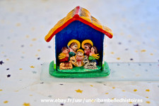 petite crèche de Noël , style Pérou, vintage, 5cm x 5 cm