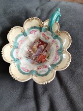 Assiette Serveuse Anse XIXème Signé Porcelaine Scène Romance Royale Vienne Signé