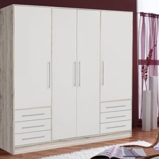 Armoire De Chambre En Chêne Sable Blanche 4 Portes 206,5Cm
