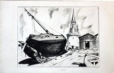 Maxime JUAN "Barque à l'Echouage "" original chisel
