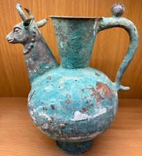 Ancient Luristan unique Patina Bronze Wine Pot With Animal Protome