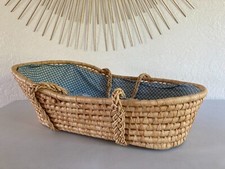 525⚜️ Old small crib for doll, vintage wicker doll length 50 cm