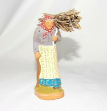 Santon Fouque Elderly Peasant Woman W/Sticks Twigs Figurine Clay France 3-5/8" 
