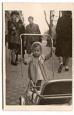 Little Girl Pushing Pram Stroller - Old Year Photo. 1940