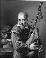 LE JOUEUR de CORNEMUSE (de D. Teniers) - Gravure d'art du 19e Grand Format