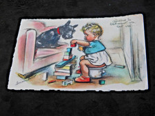 Old postcard illustrator Germaine Bouret "When the building goes, everything goes... written 030248