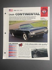 1961 - 1969 Lincoln Continental Imp " Chaud Voitures " Spec Feuille Dossier