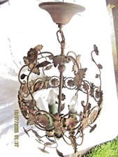 VINTAGE TOLE METAL FLORAL TOLEWARE 3 LIGHT CHANDELIER ( TESTED)