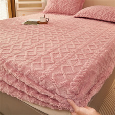 Plush Bed Sheet Bed Cover Coral Fleece Thick Fitted Bed Sheet Drap 180x200cm