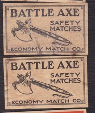 2 Antique US Match Tag BN123784 BAattle Axis Axe 