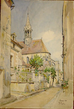 Aquarelle vue de Chablis Yonne