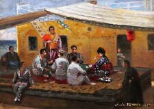 Travel Painting Part Mah Jong Boat Junk Chinese Japanese China Jules MAES