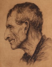 Alfred Duriau Man Portrait Old Man Art Belgium Signed Etching 1906