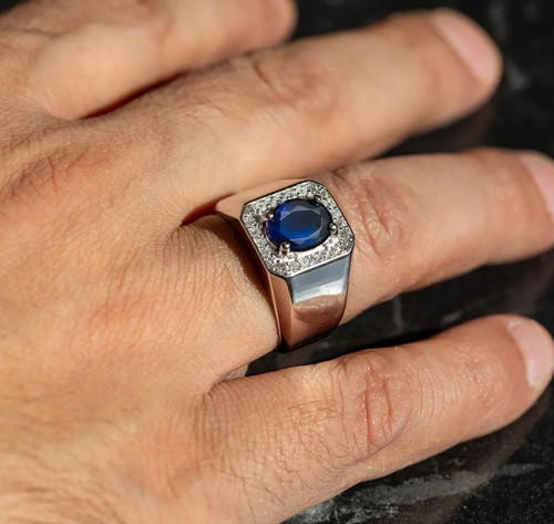 Bague chevalière saphir - , bleu
