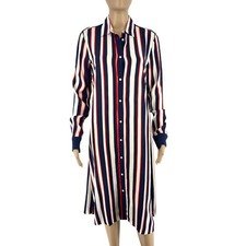 GANT Femme Bleu Marine Rayé Manches Longues Robe Chemise Taille Ue 34 UK 6 US 4