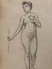 Beau Dessin Ancien Nu Crayon