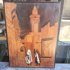 WOODEN PANEL ENGRAVED ORIENTALIST PYROGRAPH WORK CIRCA 1900 45 X 33 CM