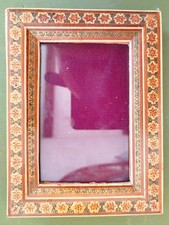 Petit Cadre Vintage Orientaliste en Bois et Marqueterie Khatam Hari