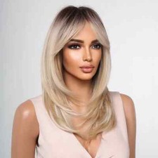 Shylohair Perruque Femme blonde 14 Pouces Perruque Bob avec Frange ondulé