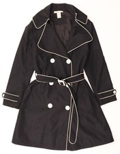 VERTIGO Womens Trench Coat UK 14 Medium Black Polyester DB13