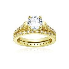 Or Sur Argent Mariage Bague Parure Synthétique Avec AAA Zircon, Taille 6