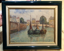 1950 PARIS PENICHES BARQUES SEINE QUAIS Navires Port Pêche France Peinture Voile