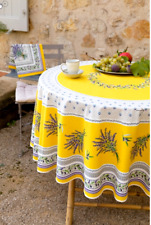 FRENCH PROVENCAL COTTON 71" ROUND TABLECLOTH "LAURIS YELLOW" - Made in France