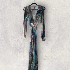 Janette Fashion Women’s XL Blue Paisley V-neck Faux Wrap Maxi Dress
