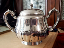 Large CHRISTOFLE Art Nouveau 1900 Silver Metal FLOWER Lotus Foot Sugar Bowl