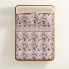 Ensemble de draps feuilles roses - 100 % coton naturel - élégant et respirant - 