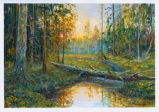 forêt avec étang, tableau