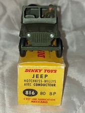DINKY TOYS FRANCE JEEP HOTCHKISS AVEC CONDUCTEUR AVEC BOITE 816 80 BP D'ORIGINE