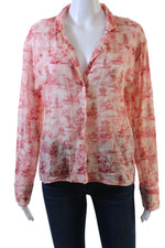 Zara Womens Cotton Abstract Print Collared Button Down Pajama Top Pink Size M