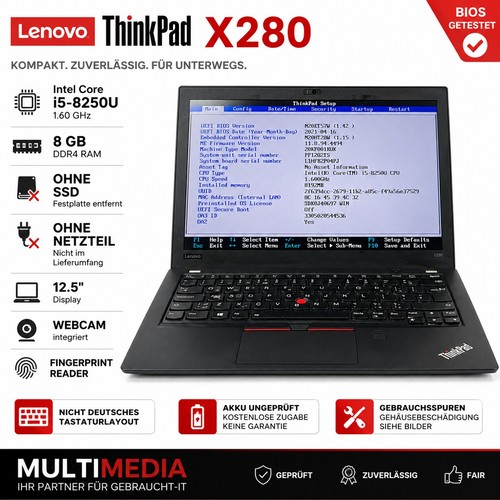 Lenovo thinkpad x280 gen - i5, 8e